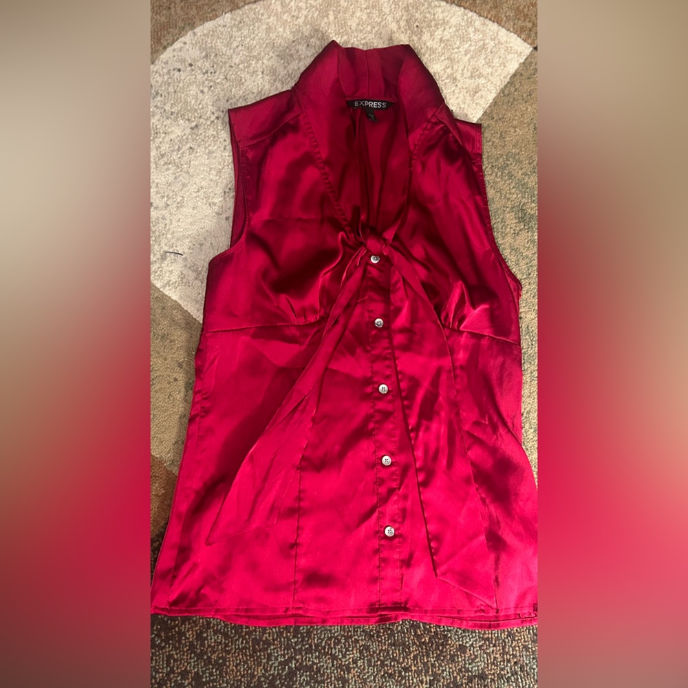 Satin Red Button-Up Blouse